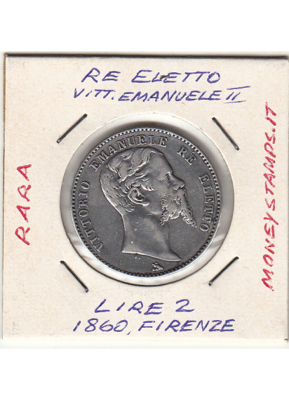 VITTORIO EMANUELE II 2 Lire Re Eletto 1860 FIRENZE MB Rara